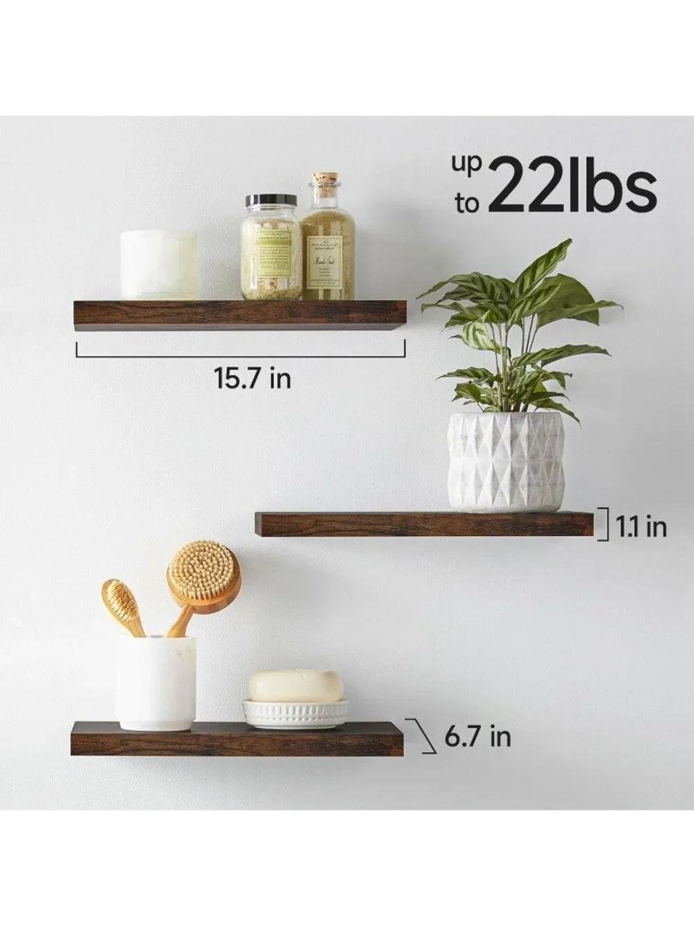New Set of 3 Wood Shelves, Wall Mounted for Bathroom, Kitchen, Living Room